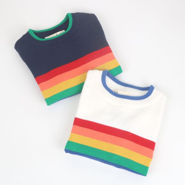 

kids' sweater cotton rainbow men and women kids' sweater baby rainbow pullover crew neck sweater ins selling, White