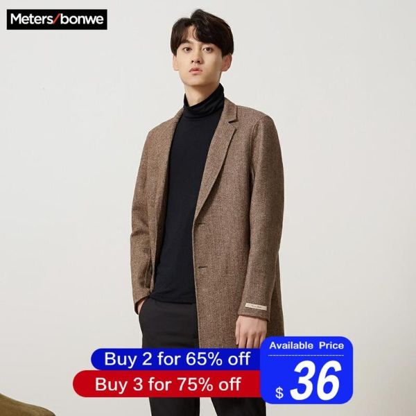

metersbonwe brand men hairy coats autumn winter new solid color fashion men's wool coats, Black