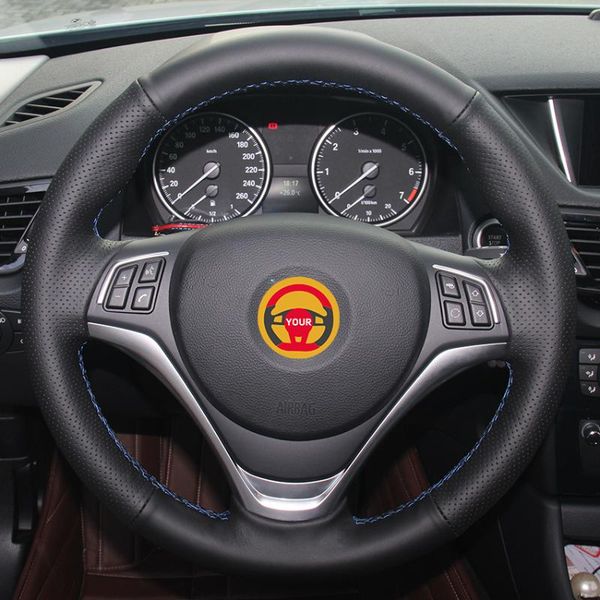 

black synthetic leather car steering wheel cover for x1 2014 2015