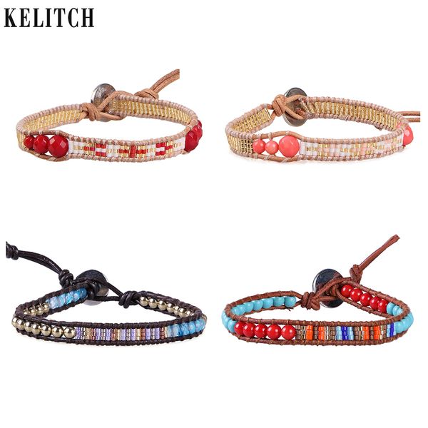 

kelitch bohemia ethnic wrap bracelet friendship handmade colorful seed beaded coral strand bracelet cuff charm women jewelry, Golden;silver