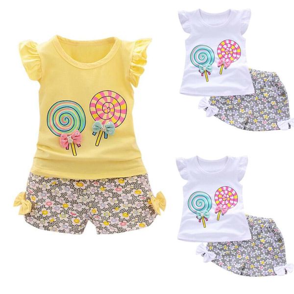 

0-3y cute newborn baby girl sleeveless bow vest t-shirt floral shorts pant 2pcs outfits princess girls clothes set, White