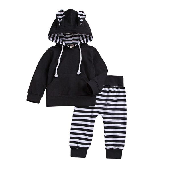 

kids striped hooded sweatshirt+pant 2pcs suit baby clothes set autumn newly boys casual outdoors clothing soft 0-2y z, White