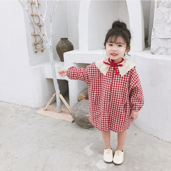 

2019 новорожденных девочек из чистого хлопка свободные с длинным рукавом платья принцессы дети весна новое прибытие лук моды однобортный руб, Red;yellow