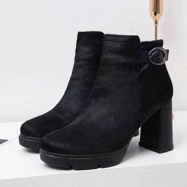 

well latest womens platform shoes rhinestone boots autumn and winter horse hair fabric current personality individuality, Black