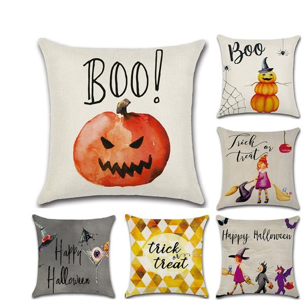 

halloween series home decor cushion coverpumpkin little witch cartoon hug pillowcase linen suqare print pillow cover 45x45cm