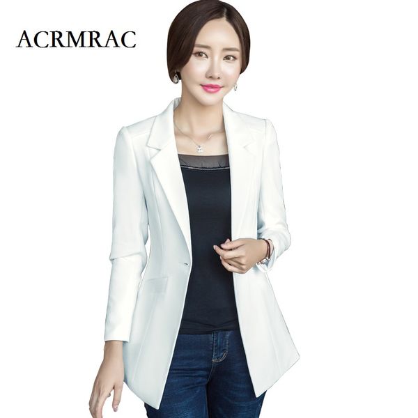 

acrmrac women's clothing long sleeves slim long section solid color single button casual suits jacket, Black;brown