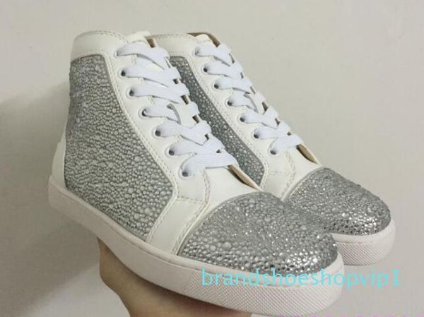 

2019 new wholesale new 6 colors crystals diamond leather men's sneakers shoes high-red bottom casual party shoes k1, Black