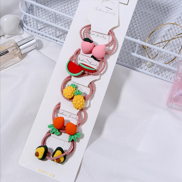 

5pcs / set cute cartoon hair ring fruit animal does not hurt hair girls accessories set, Slivery;white