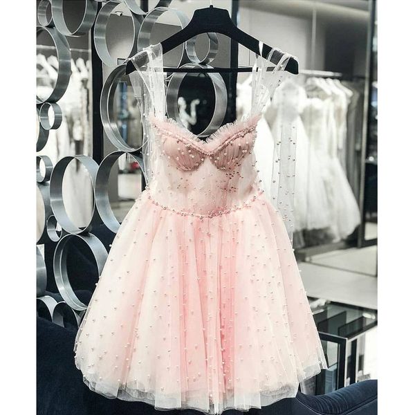 

short prom dresses pink homecoming dresses a-line tulle beaded spaghetti straps crystals embroidery elegant cocktail dresses, Blue;pink