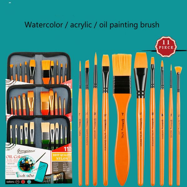 

nylon brush set of 11 watercolor brush painting acrylic with cloth bag/art supplies