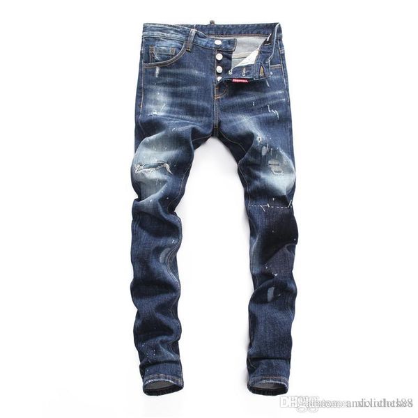 

2020 new personality men jeans fashion mens jeans slim casual pants hole stitching white motorcycle mens slim fit jeans, Blue
