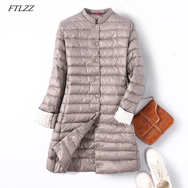 

ftlzz ultra light duck down long jacket women spring padded warm coat female jackets overcoat winter coat portable parkasmx190924, Black