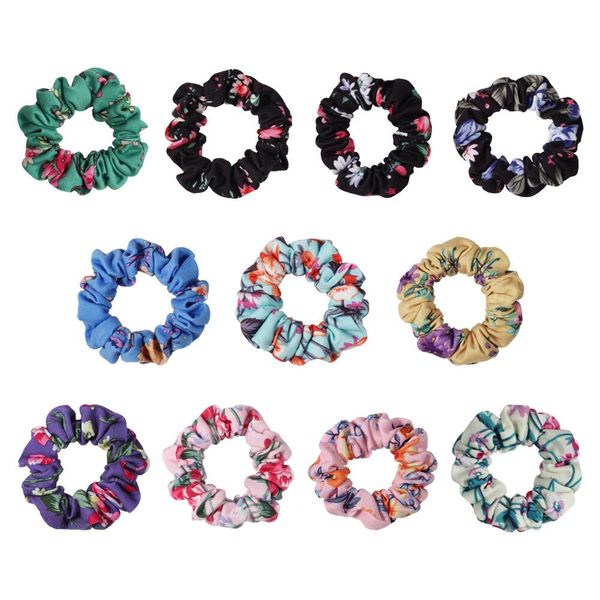 

women girl flower print elastic girls hair rope hair ties ponytail holder accessories hairbands rubber band, Slivery;white