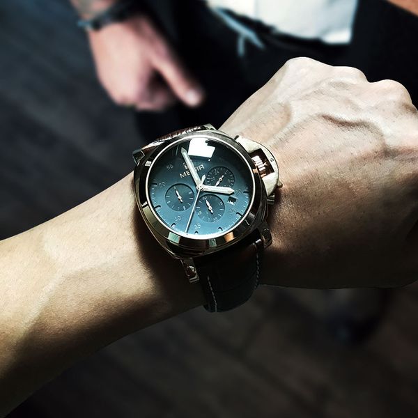 

megir 3006 mens fashion quartz watch waterproof wristwatch genuine leather strap watches man ing, Slivery;brown