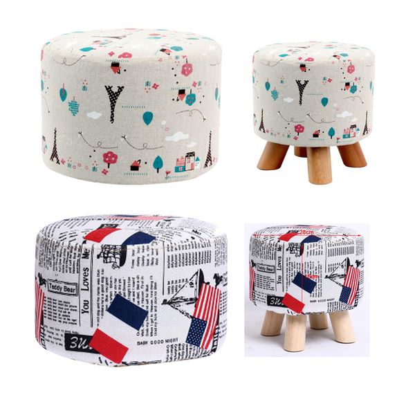 

2pcs iron tower &flag machine washable removable round linen fabric footstool cover protection wood stool slipcover