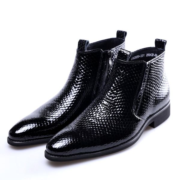 

fashion serpentine black ankle boots mens winter shoes genuine leather boots male motorcycle shoes