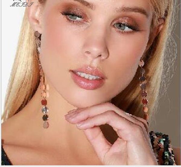 

earrings with personality, temperament, fashion, bronze disc, small disc and long earrings, Golden;silver