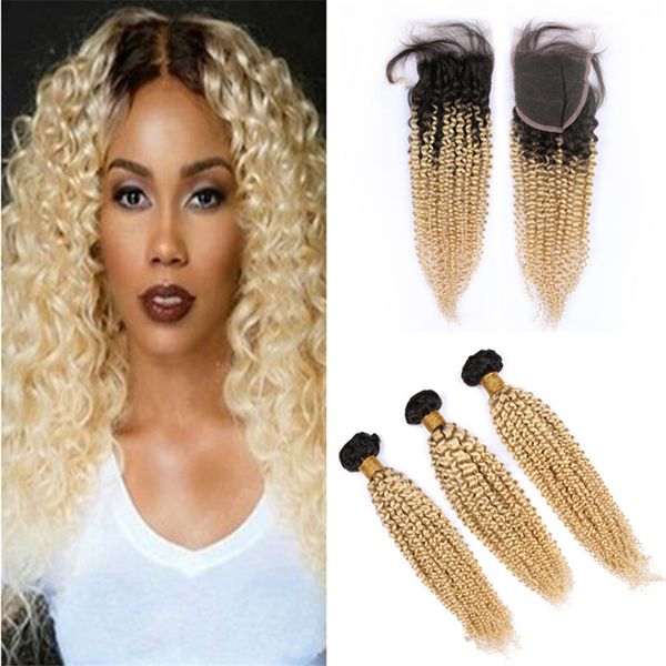 2019 Two Tone 1b 613 Blonde Ombre Curly Hair Weave Bundles With