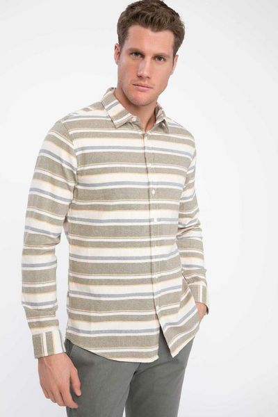

defacto fashion lapel collar men casual striped shirt long sleeve simple pockets shirts male shirt-j8824az19sm, White;black