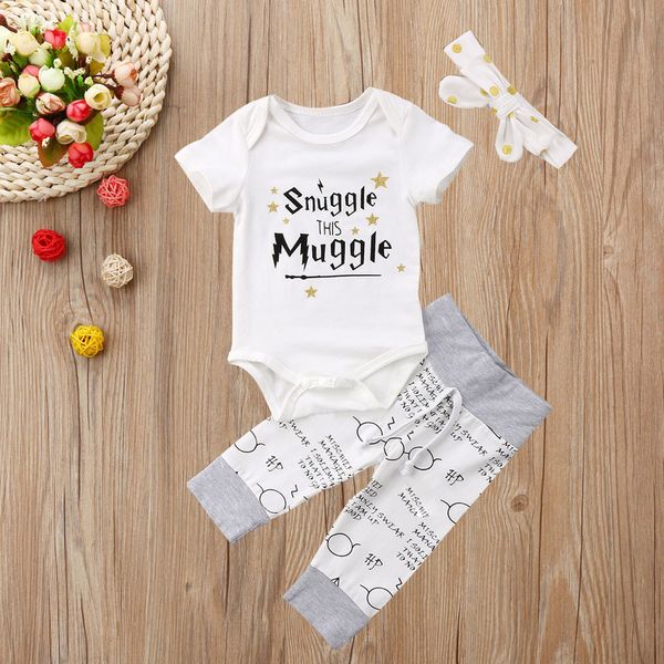 

fashion baby clothes set letter romper +pants 3pcs clothes outfits set baby girl clothes ropa recien nacido roupas, White