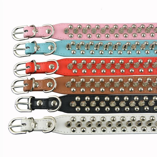

9 colors 2.5cm width pu leather pet collar round spikes studded dog collars for small medium dogs xs/s/m/l