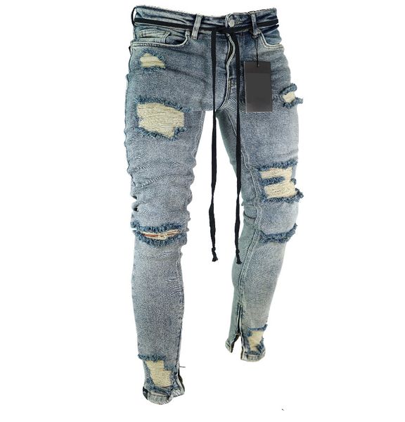 

long pencil pants ripped jeans slim spring hole 2018 men's fashion thin skinny jeans for men hiphop trousers clothes clothing, Blue