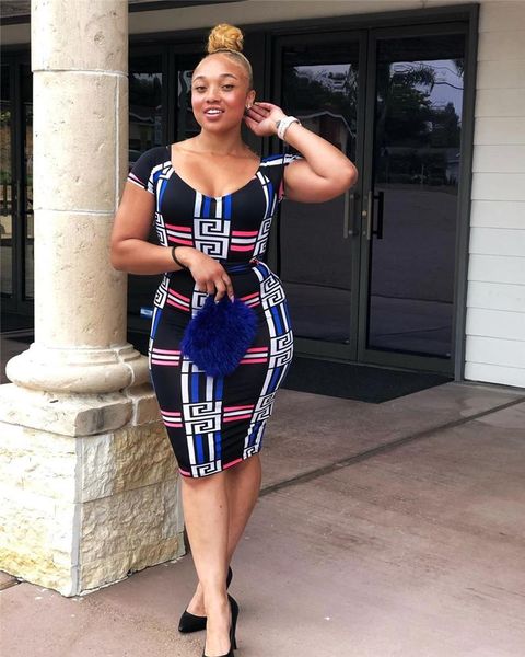 

плед отпечатано женщин конструктора вскользь платья рукава тонкий сексуальный дамы платье с коротким рукавом разрез шея платья, Black;gray