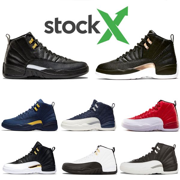 

stock x winterized 12 xii 12s gamma blue mens basketball shoes grey dark university blue gold white red athletic sports sneakers 7-13