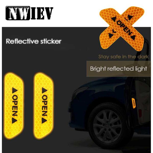 

nwiev 4pcs safety warning mark reflective tape car door stickers open sign for a4 a3 a6 q5 a5 a7 qashqai j11