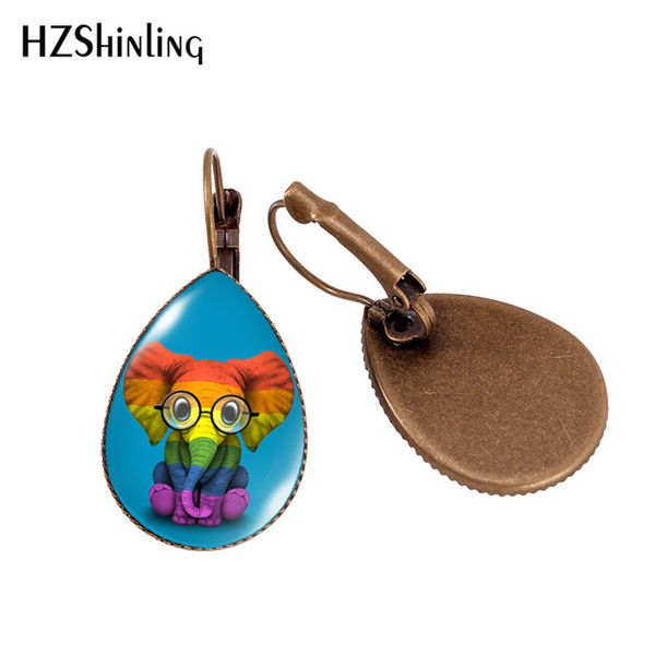 

2019 new rainbow elephant tear drop ear clip animal art earring clips glass dome elephants jewelry, Silver
