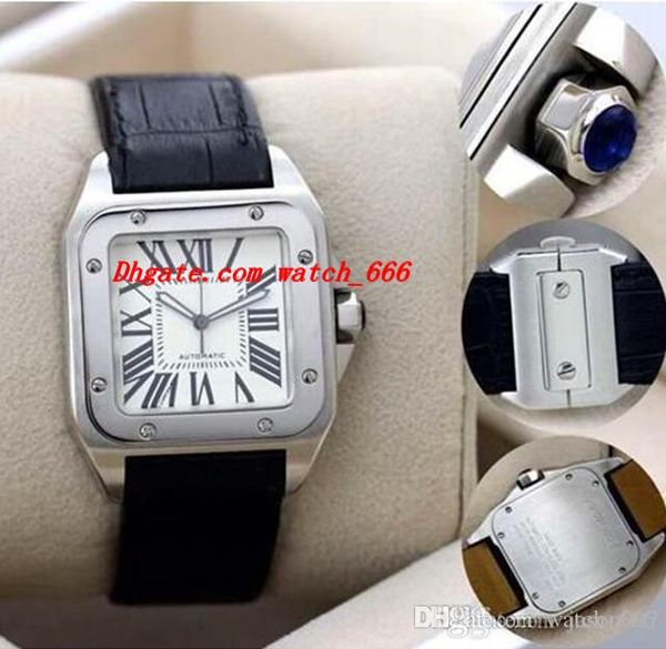 

excellent new sports quality black luxury men automatic mechanical watch mens date sports 40mm leather band ing, Slivery;brown