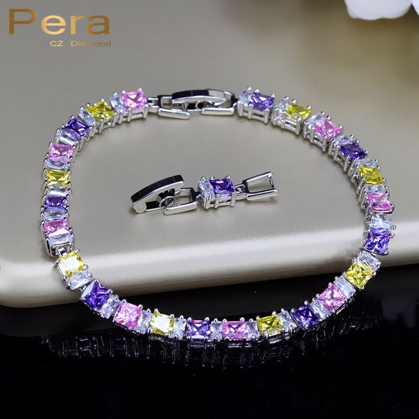 

pera fashion 925 sterling silver jewelry multi yellow pink purple colors cubic zirconia stone tennis bracelets for women b022, Black