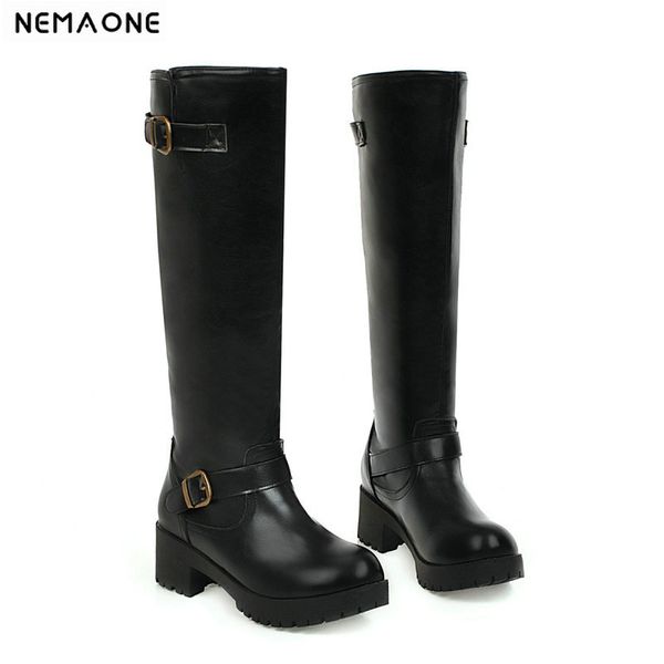 

nemaone new thick high heels platform knee high boots woman shoes woman spring autumn women boots large size 34-43, Black