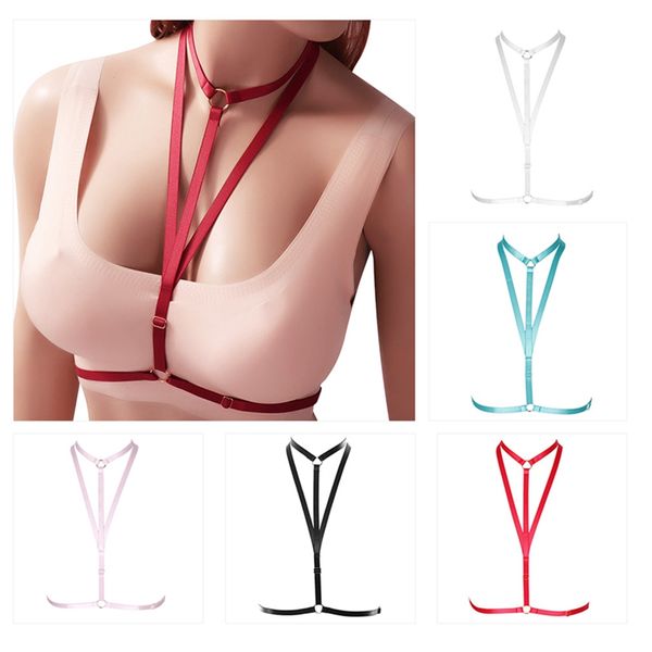 

pink harness bra original design women open chest bondage body cage pastel punk gothic body harness belt rave lingerie, Black;white