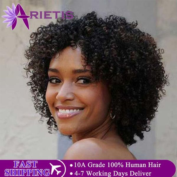 

lace wigs fast afro kinky curly wig brazilian short remy human hair for black women full machine, Black;brown