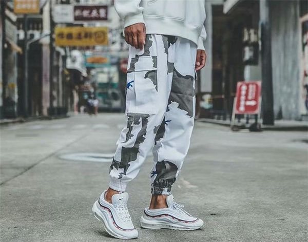 

Fashion Camouflage Cargo Pants Male Embroidery Panelled Pants Fitness Men Ins Drawstring Trousers Hip Pop Clothing