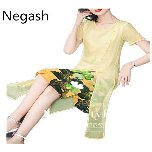 

plus size new silk dress spring summer floral print women chiffon dress loose fashion casual elegant female, Black;gray