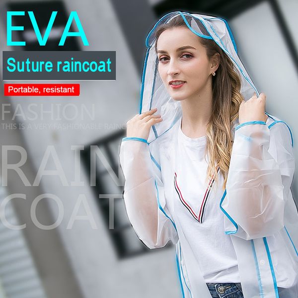

fashion women men eva transparent portable outdoor travel rainproof camping waterproof hooded plastic poncho rain cover 3 sizes