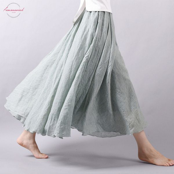 

2019 women linen cotton long skirts elastic waist pleated maxi skirt beach boho vintage summer skirts new vintage chic, Black