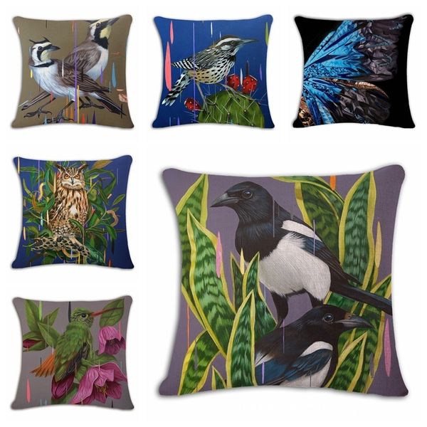 

watercolor apply crow cotton flax pillow back cushion