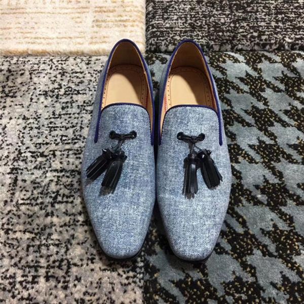 

бренд красное дно мокасины роскошные свадебные туфли дизайнер замши с кистями платье скольжения на мокасины мужские платья партии обувь, Black