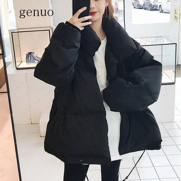 

women parkas 2019 korean chic stand collar thicken winter coat jacket women warm down cotton padded parkas coats female, Black