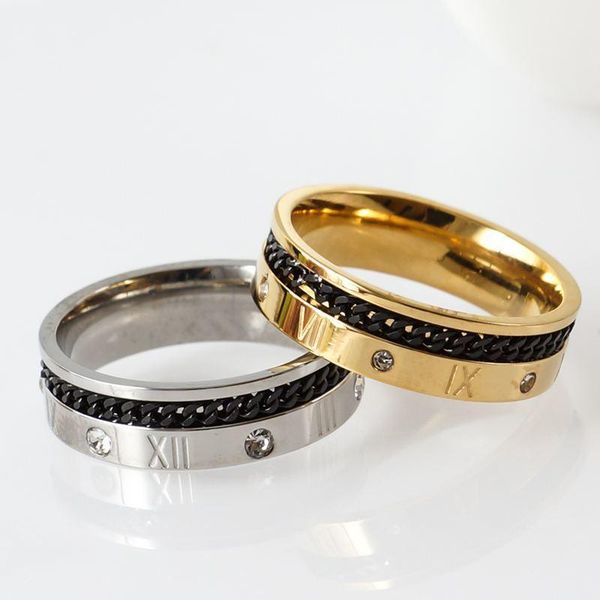 

stainless steel cubic zirconia rings women roman letter many layers vintage metal color gold plating charm neutral ring jewelry, Silver