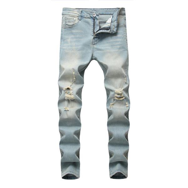

men's jeans cool designer brand for men 2021 spring summer skinny ripped destroyed stretch slim fit hop hole straight pants, Blue