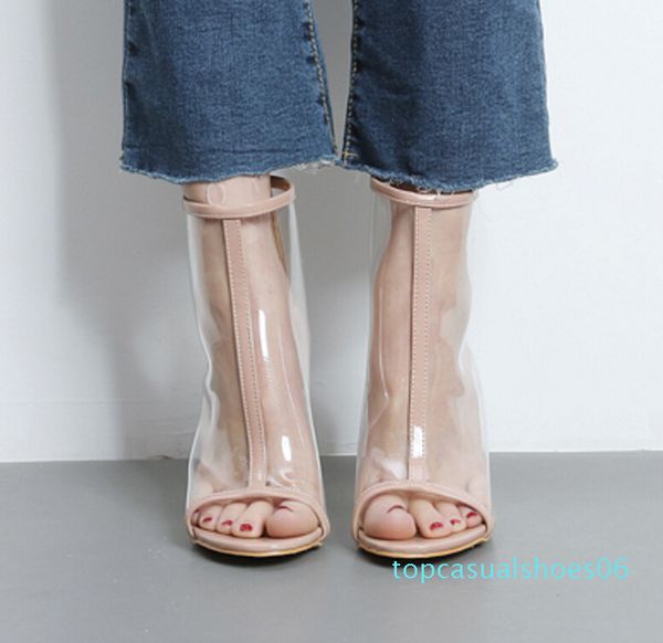 

summer new european and american style transparent thick with sandals crystal with sandals high heel fish mouth shoes t6, Black