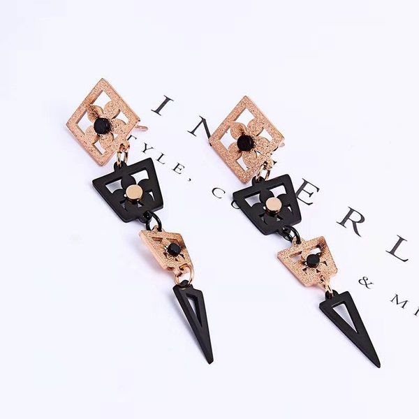 

fashion young solid rose gold black long form line triangle earrings all items from a smoke- pet-home., Silver