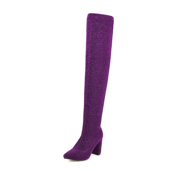 

kalenmos plus size 34-46 women over the knee high boots blcok high heel pionted tie slip on long boots black autumn winter shoes