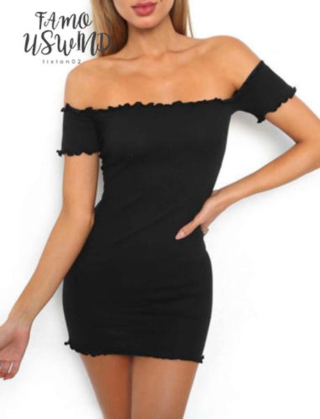 

women ladies bodycon bandage party pencil short mini dress off shoulder brief solid casual womens dresses, Black;gray