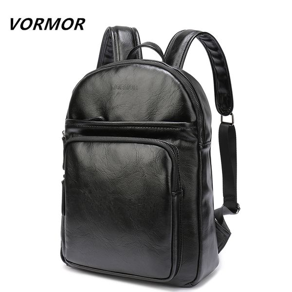 

vormor casual men backpack for school black pu leather men's business small backpack bag portable 13 inch laptop