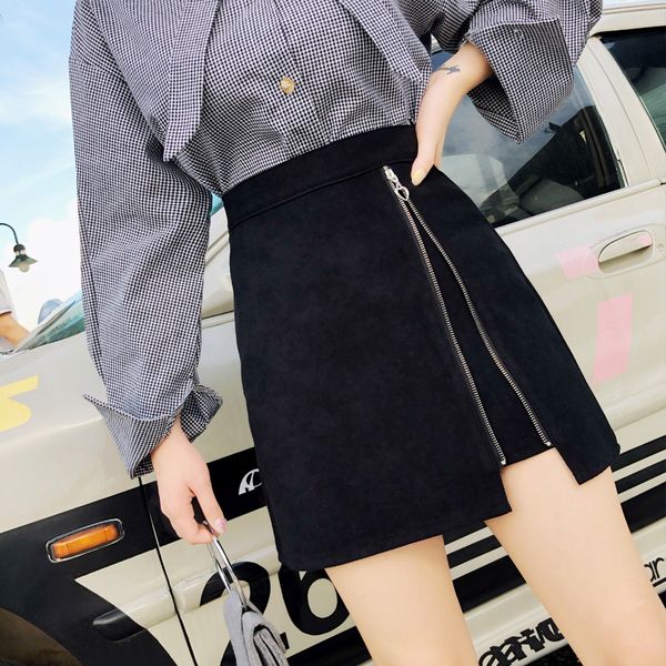 

skirts 2021autumn winter women's high waist a-line skirt woolen fabric tight hip short irregular zipper design ml319, Black